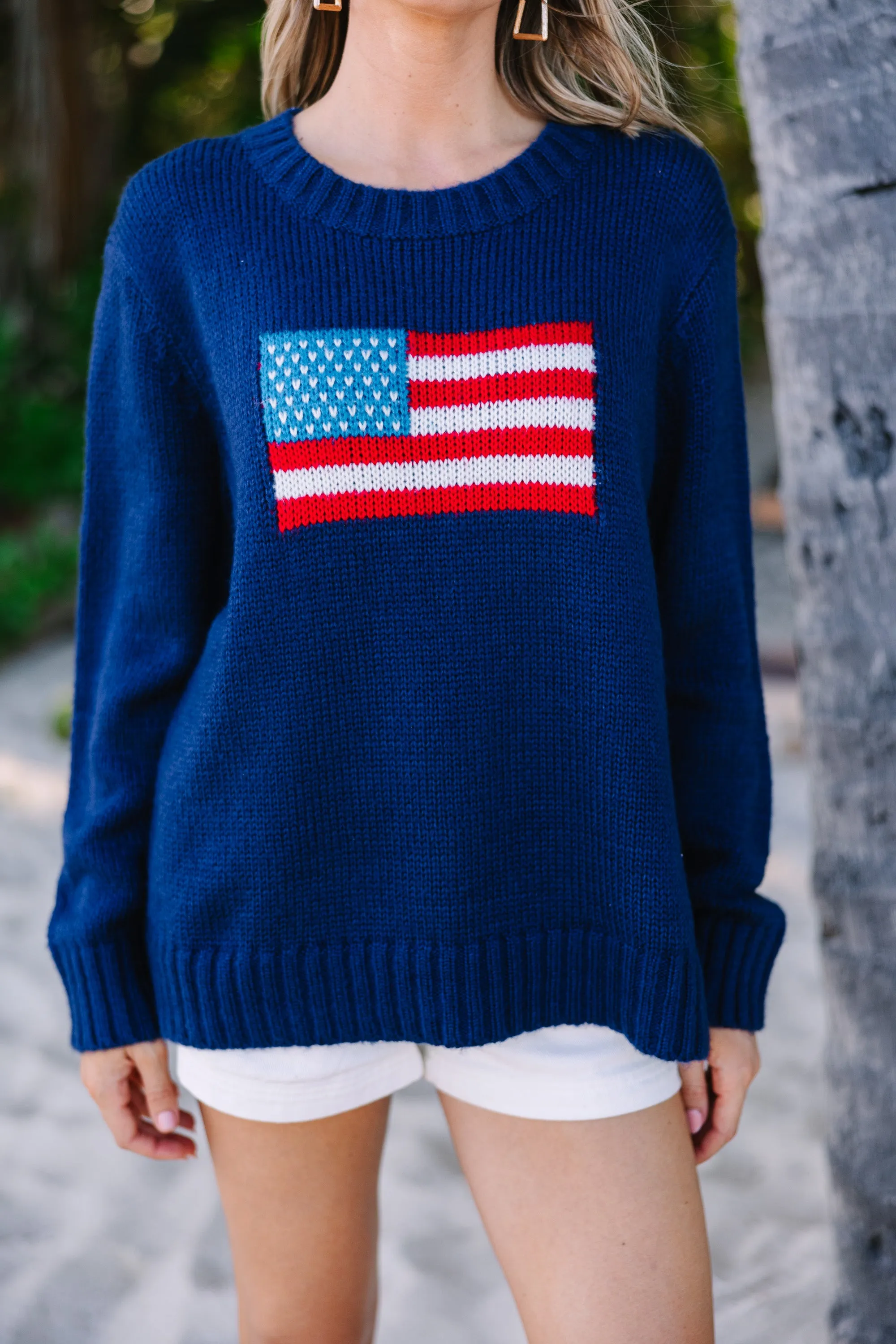 A True Patriot Navy American Flag Sweater