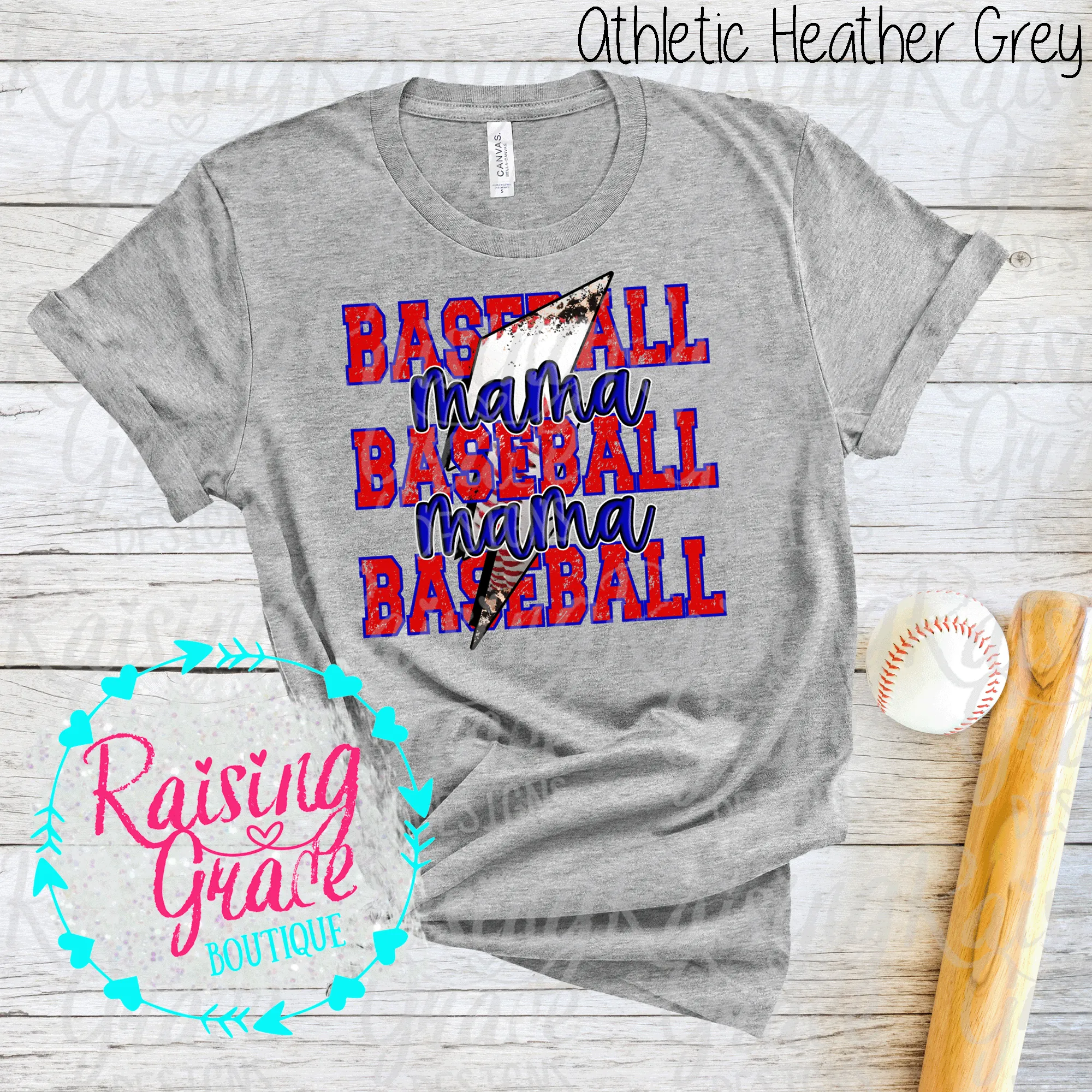 Baseball Mama - T-Shirt - Royal Blue and Red Baseball Mama Design