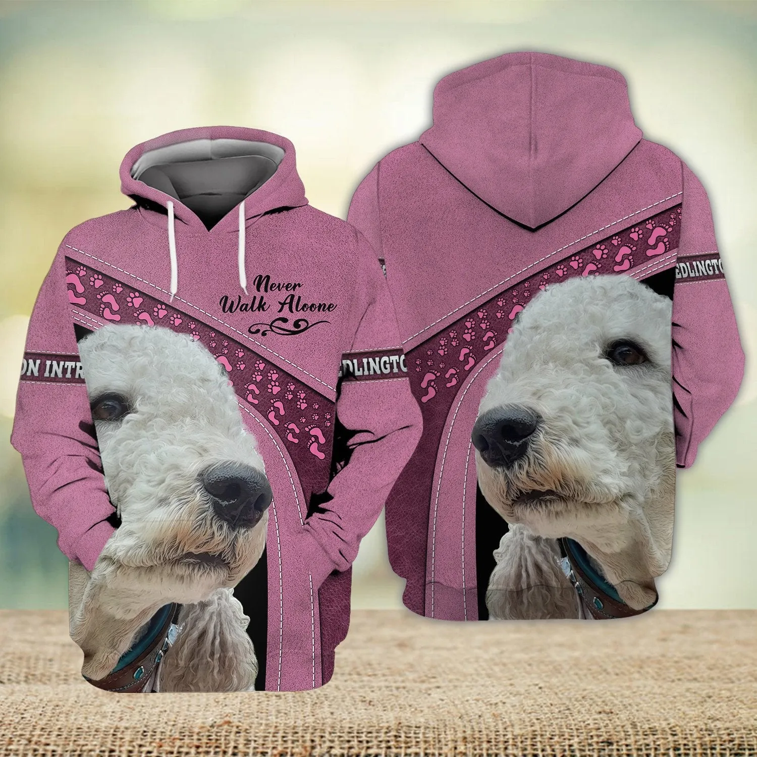 Bedlington Terrier Love Pink Never Walk Alone 3D Sweatshirt Christmas Gift