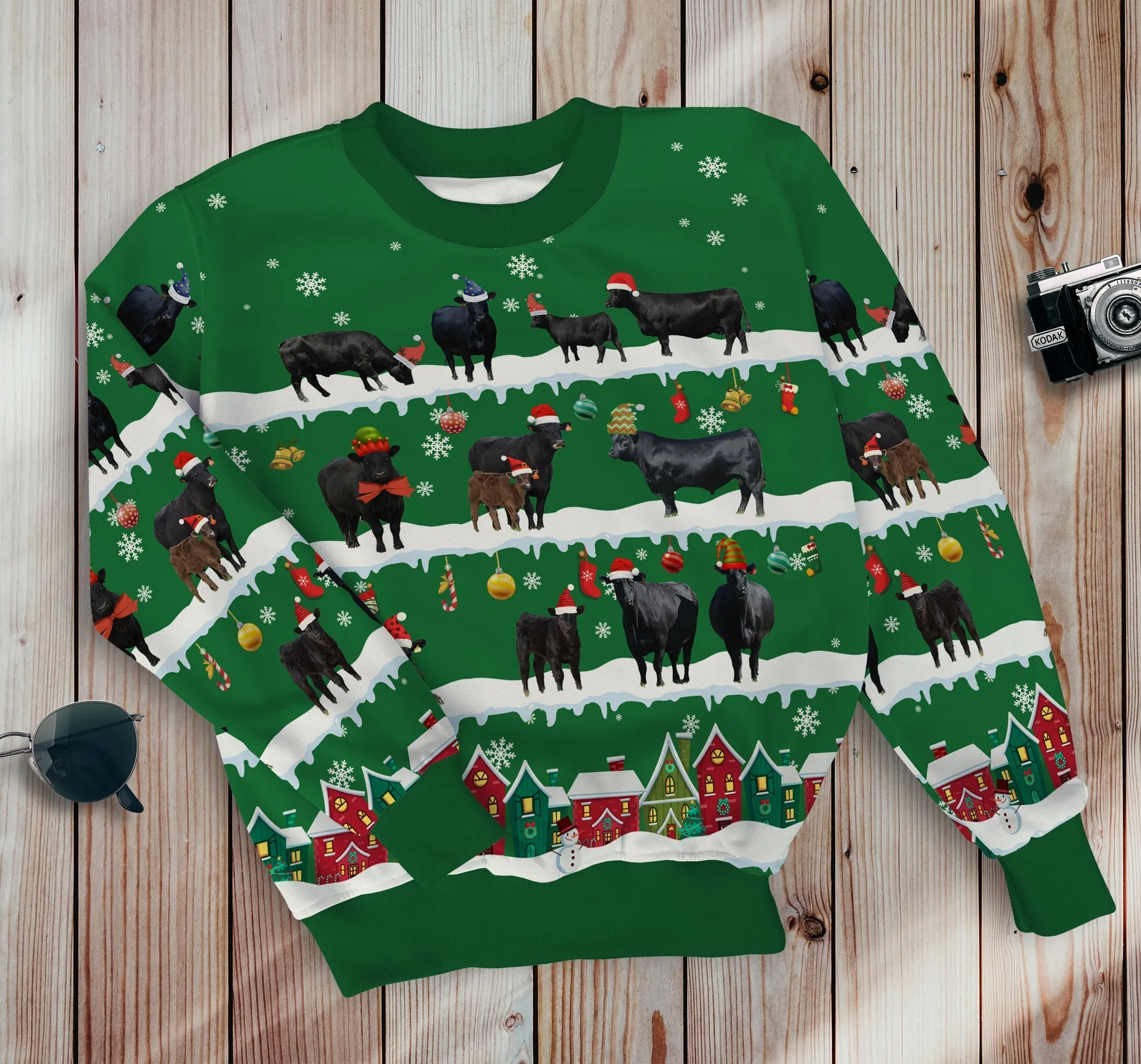 Black Angus In Snow Multicolor Pattern Christmas 3D Sweatshirt