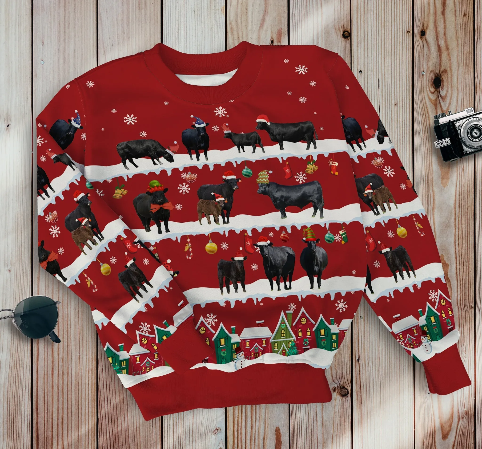 Black Angus In Snow Multicolor Pattern Christmas 3D Sweatshirt