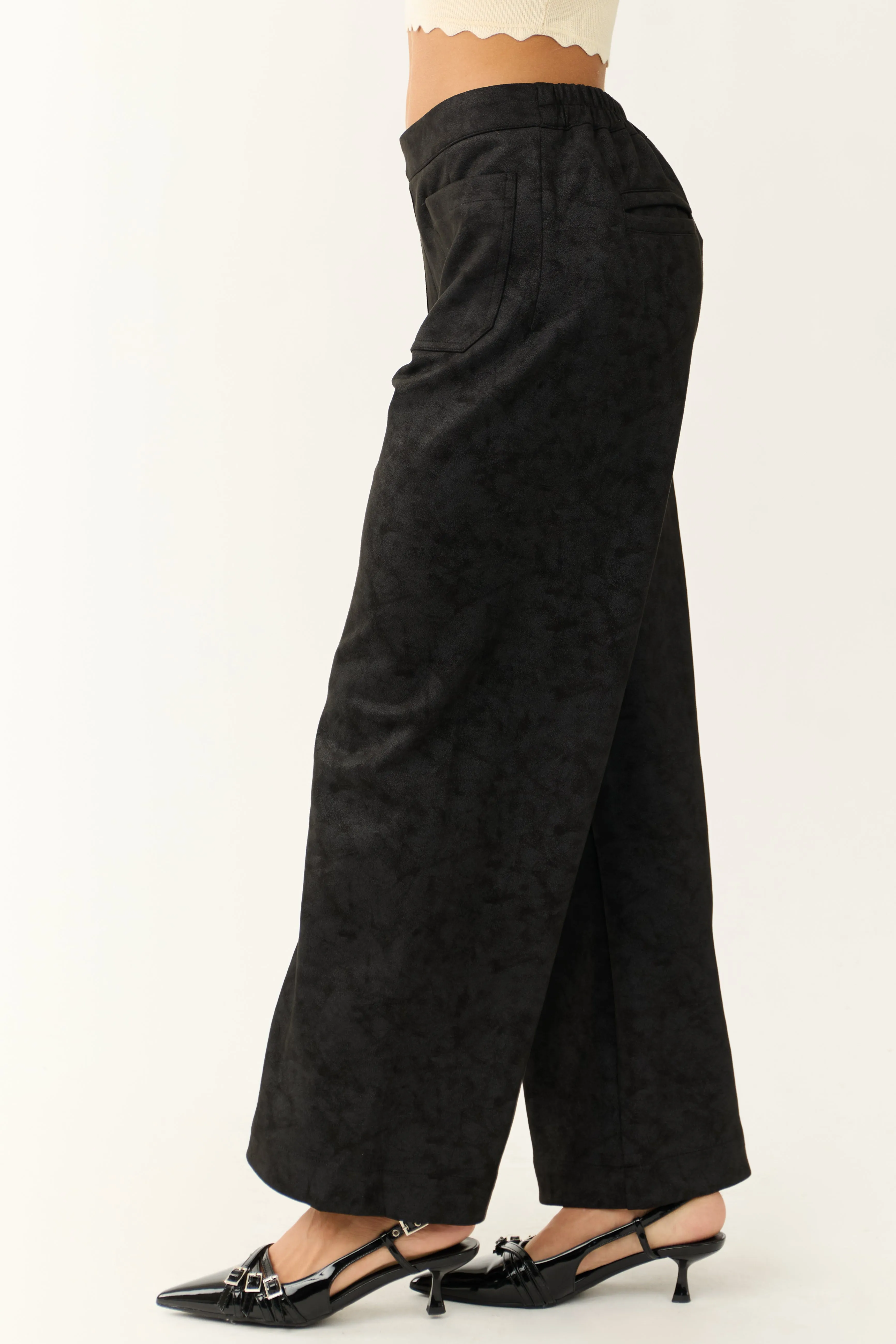 Black Faux Suede Wide Leg Pants