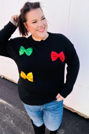 Black Multicolor Sequin Bow Knit Sweater