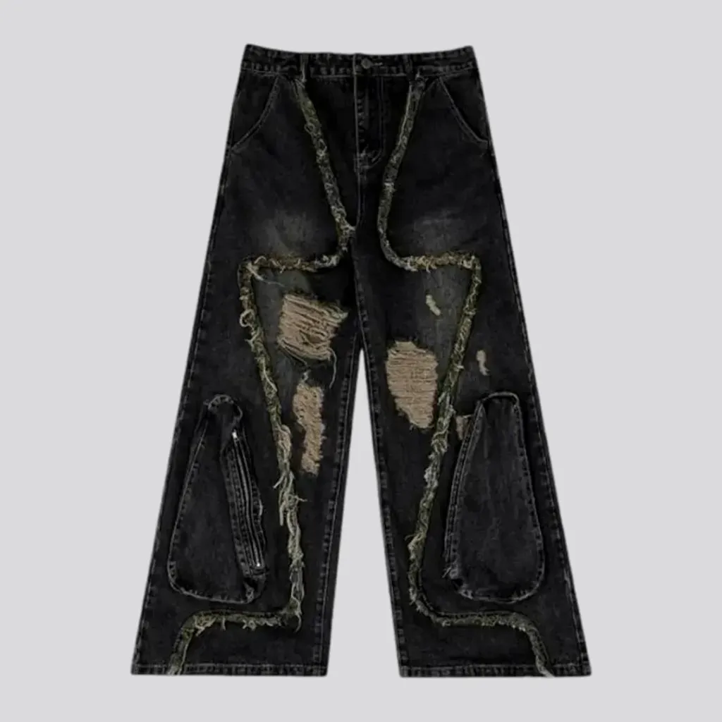 Boho grunge distressed men's jeans