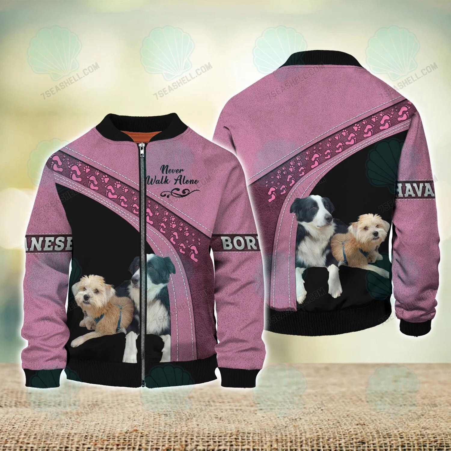 Border Collie And Havanese Never Walk Alone 3D Full Print Shirts, Christmas Dog Memorial Gifts for loss of Dog