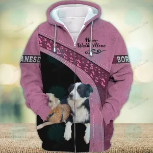 Border Collie And Havanese Never Walk Alone 3D Full Print Shirts, Christmas Dog Memorial Gifts for loss of Dog