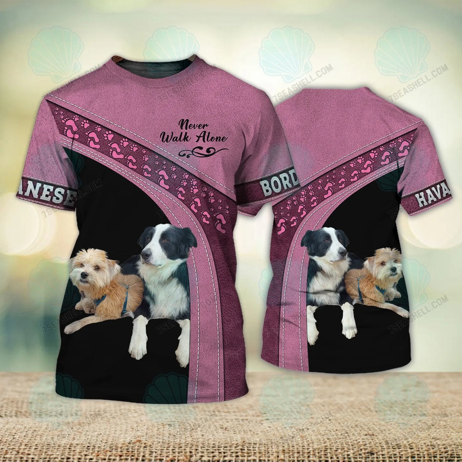 Border Collie And Havanese Never Walk Alone 3D Full Print Shirts, Christmas Dog Memorial Gifts for loss of Dog