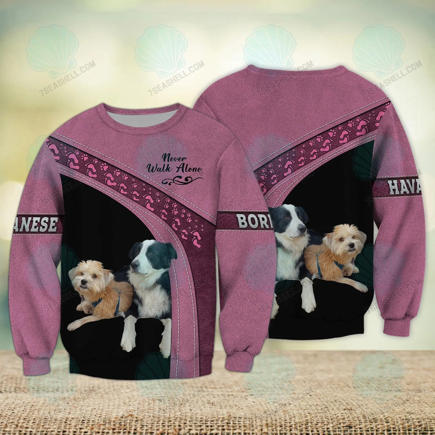 Border Collie And Havanese Never Walk Alone 3D Full Print Shirts, Christmas Dog Memorial Gifts for loss of Dog