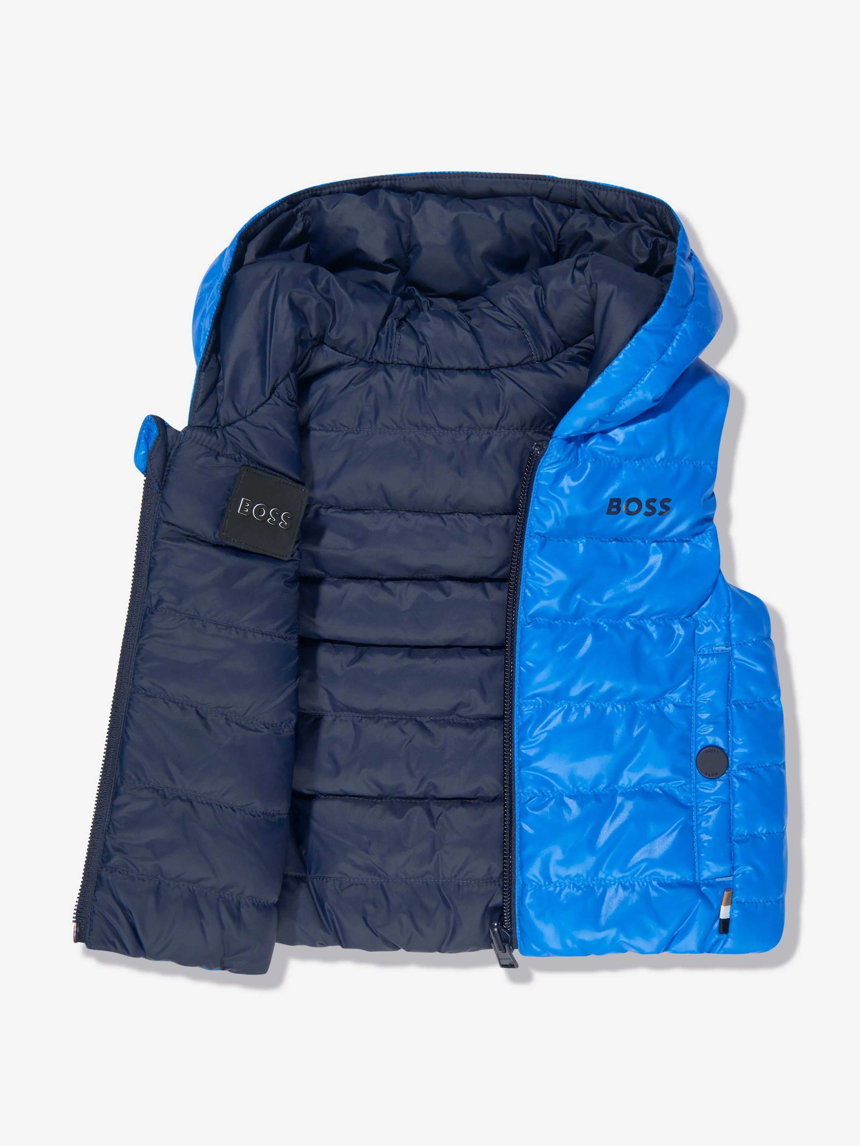 BOSS Baby Boys Reversible Puffer Gilet in Navy