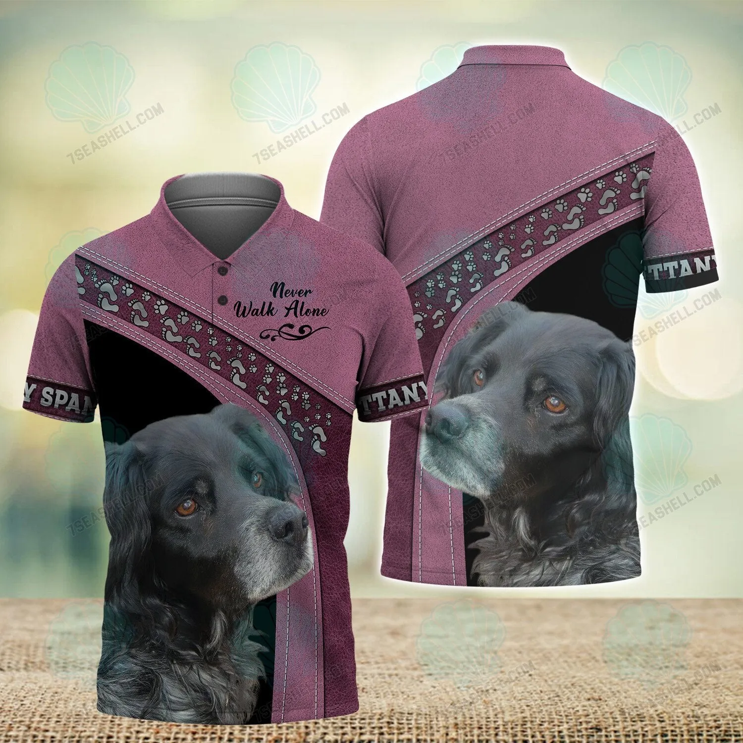 Brittany Spaniel Black Pink Love Never Walk Alone 3D Full Print Shirts, Dog Memorial Gifts for loss of Dog, Christmas Shirt for Dog Lovers