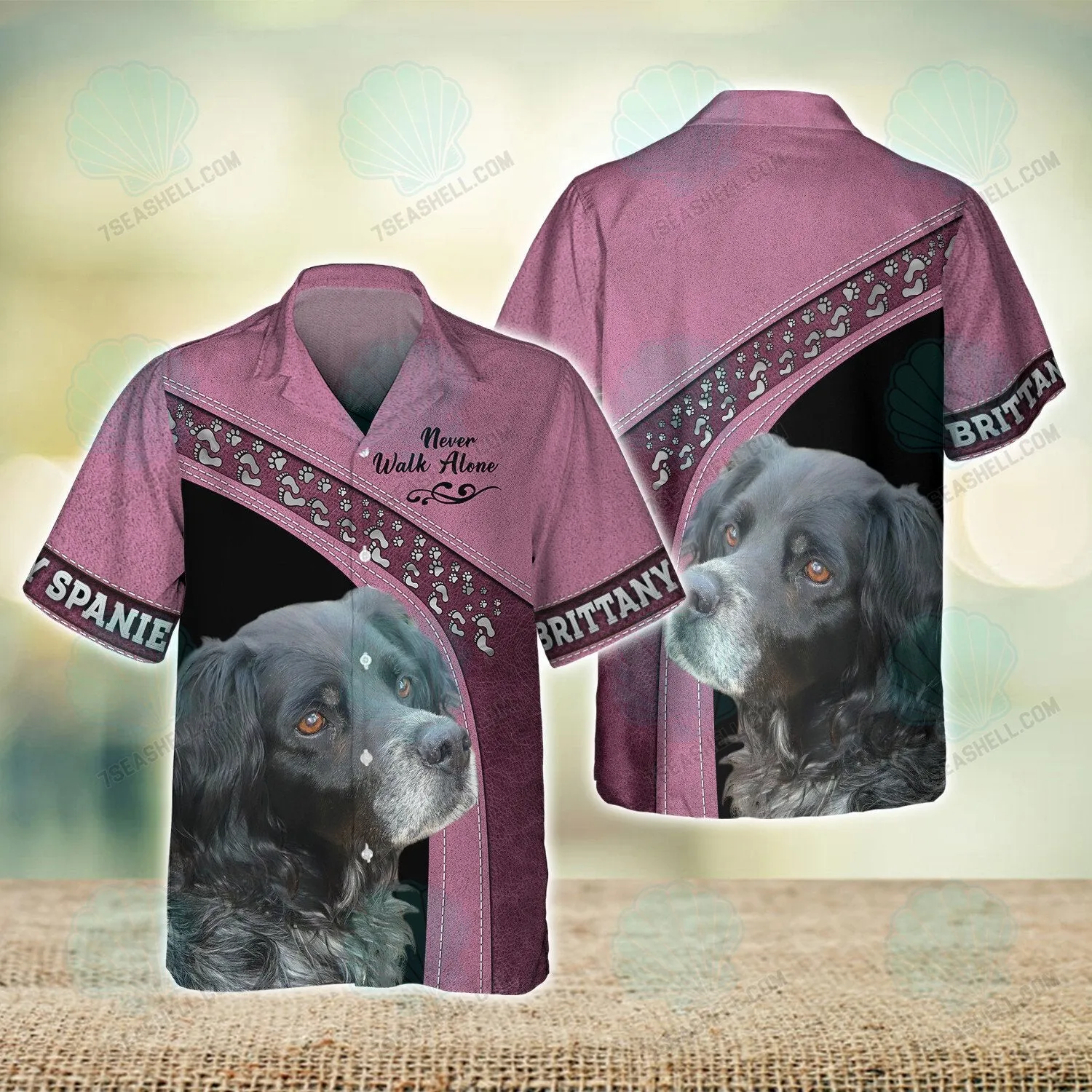 Brittany Spaniel Black Pink Love Never Walk Alone 3D Full Print Shirts, Dog Memorial Gifts for loss of Dog, Christmas Shirt for Dog Lovers