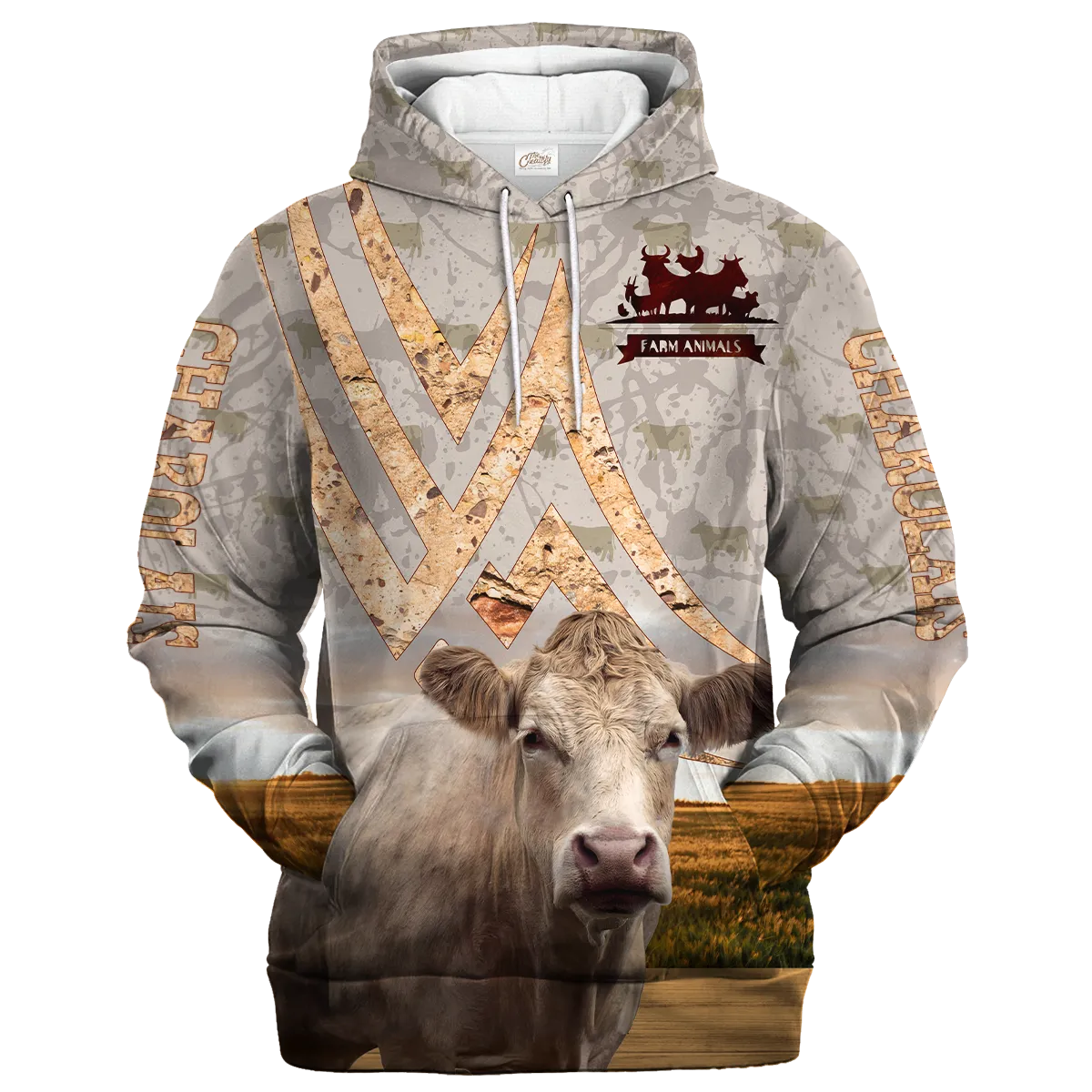 Charolais On A Stone Background Hoodie, Best Gift For A Farmer