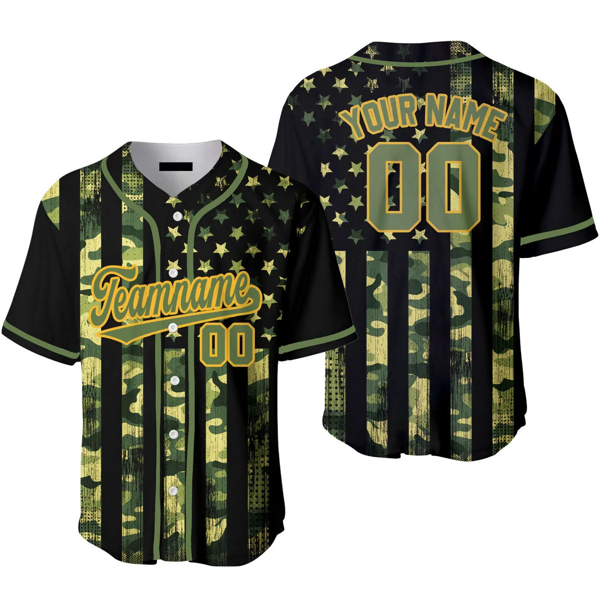 Custom American Flag Camo Style Black Yellow Baseball Jerseys For Men & Women