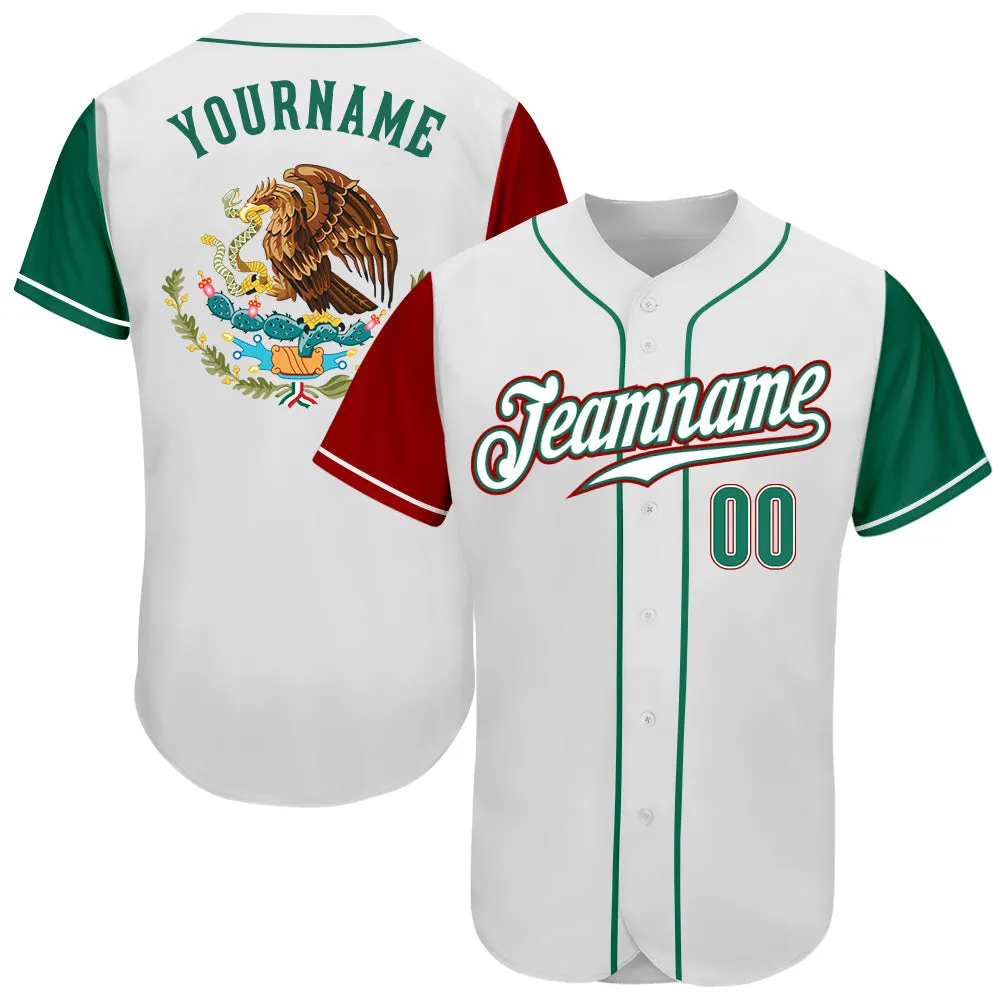 Custom Black Kelly Green-Red Authentic Mexico Two Tone Baseball Jersey