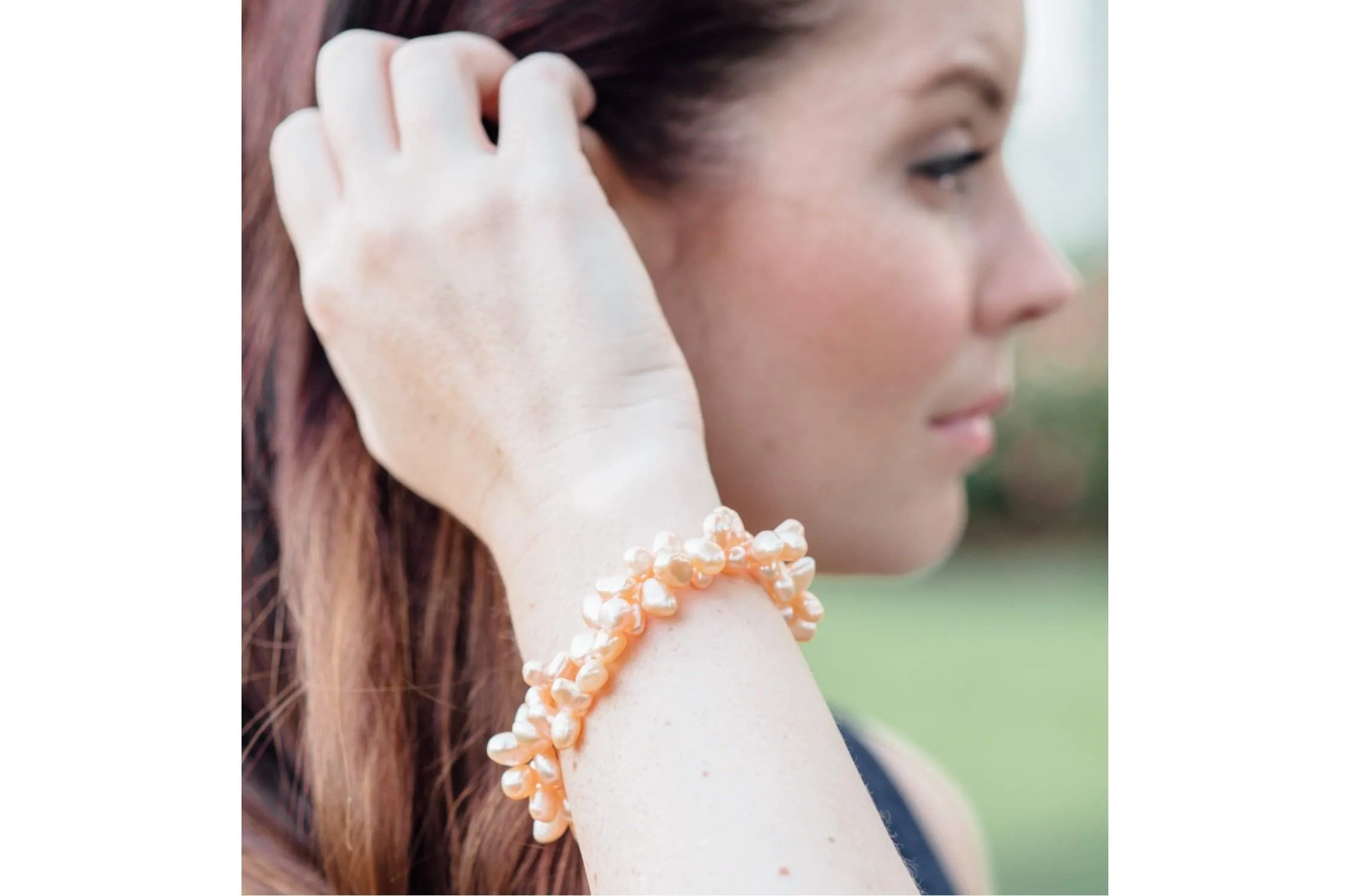 Double Strand Irregular Peach Freshwater Pearl Bracelet