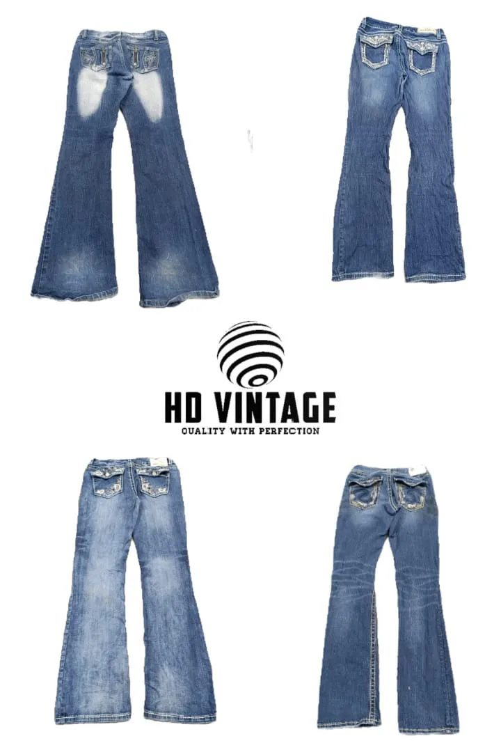 HD340 Ladies Y2K Embelished Flared Jeans - 16 pcs