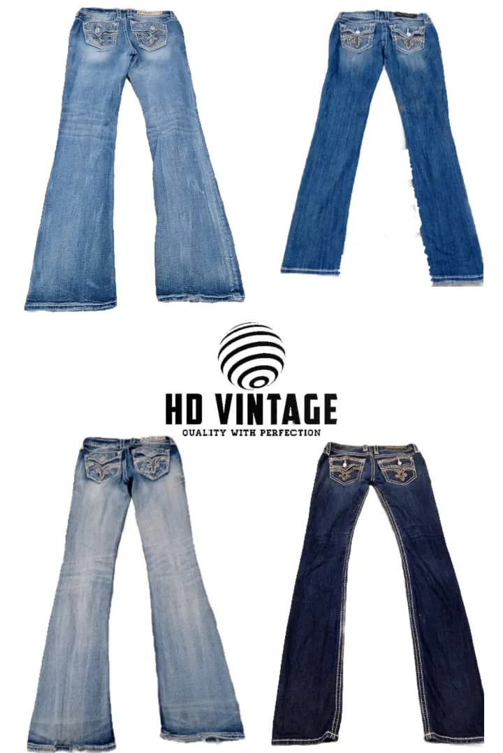 HD384 Ladies Y2K Rock Revival Flared and Straight Jeans - 17 pcs