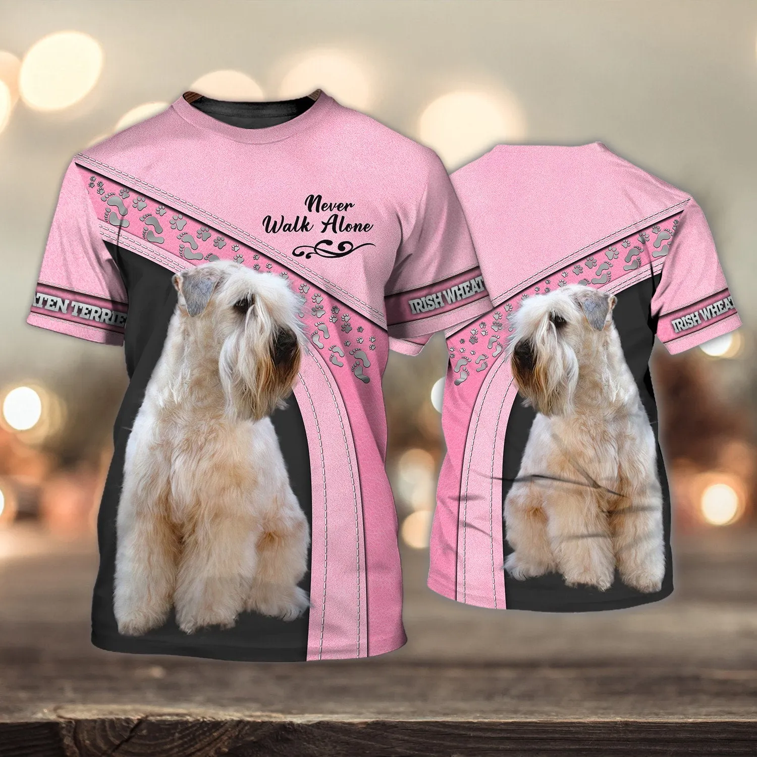 Irish Wheaten Terrier Love Never Walk Alone Love Pink 3D Full Print Shirts, Dog Memorial Gifts for loss of Dog