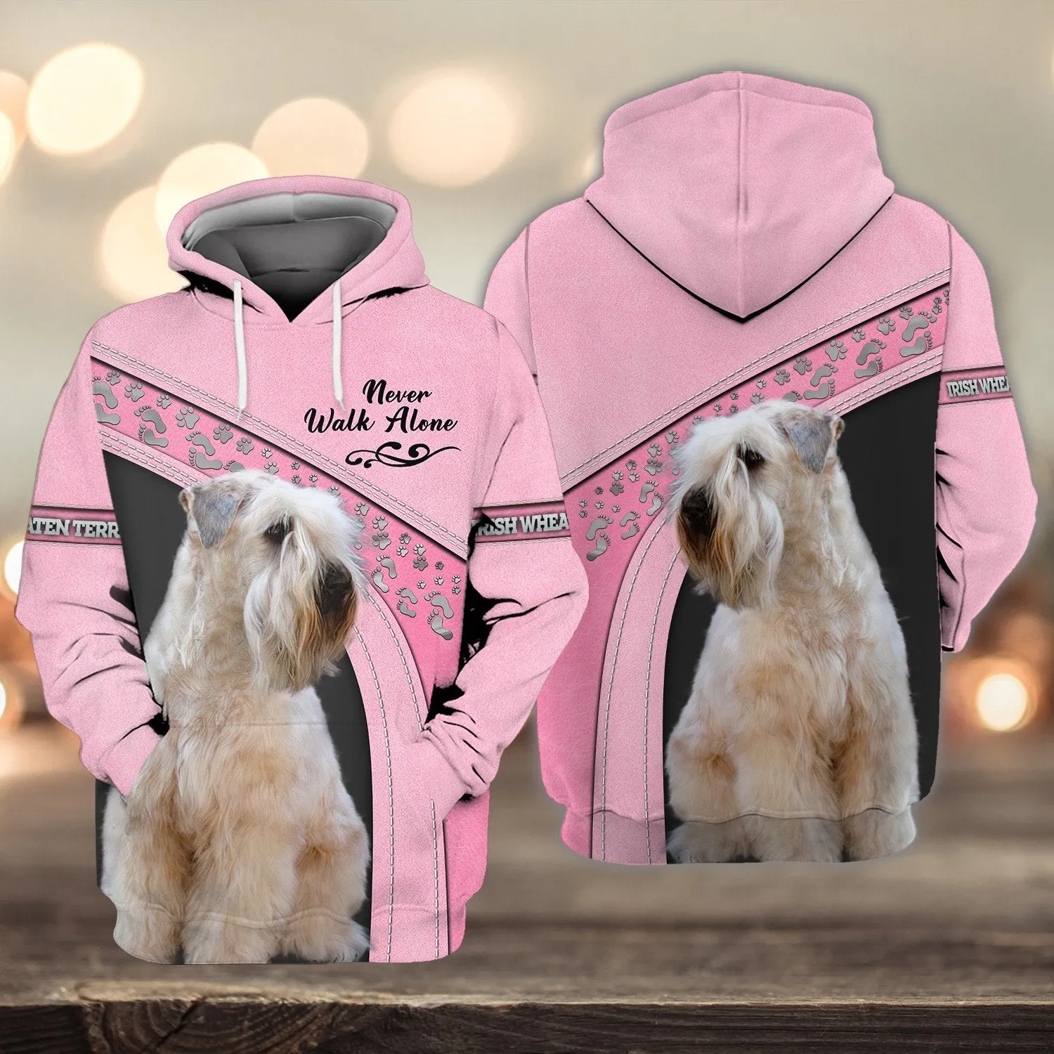 Irish Wheaten Terrier Love Never Walk Alone Love Pink 3D Full Print Shirts, Dog Memorial Gifts for loss of Dog