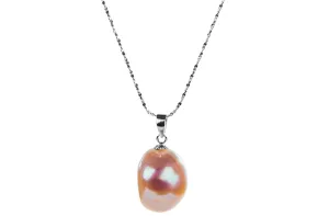 Irregular Peach Freshwater Pearl Pendant and Sterling Silver (925) Chain Necklace 13mm