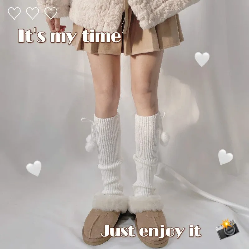 Kawaii pompon leg warmer