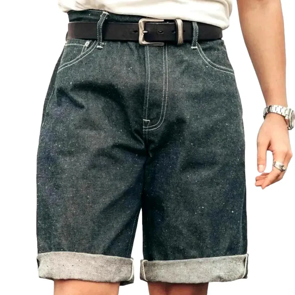 Knee-length self-edge jean shorts