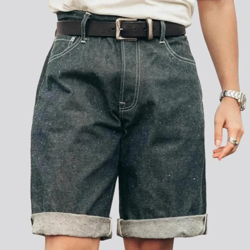 Knee-length self-edge jean shorts