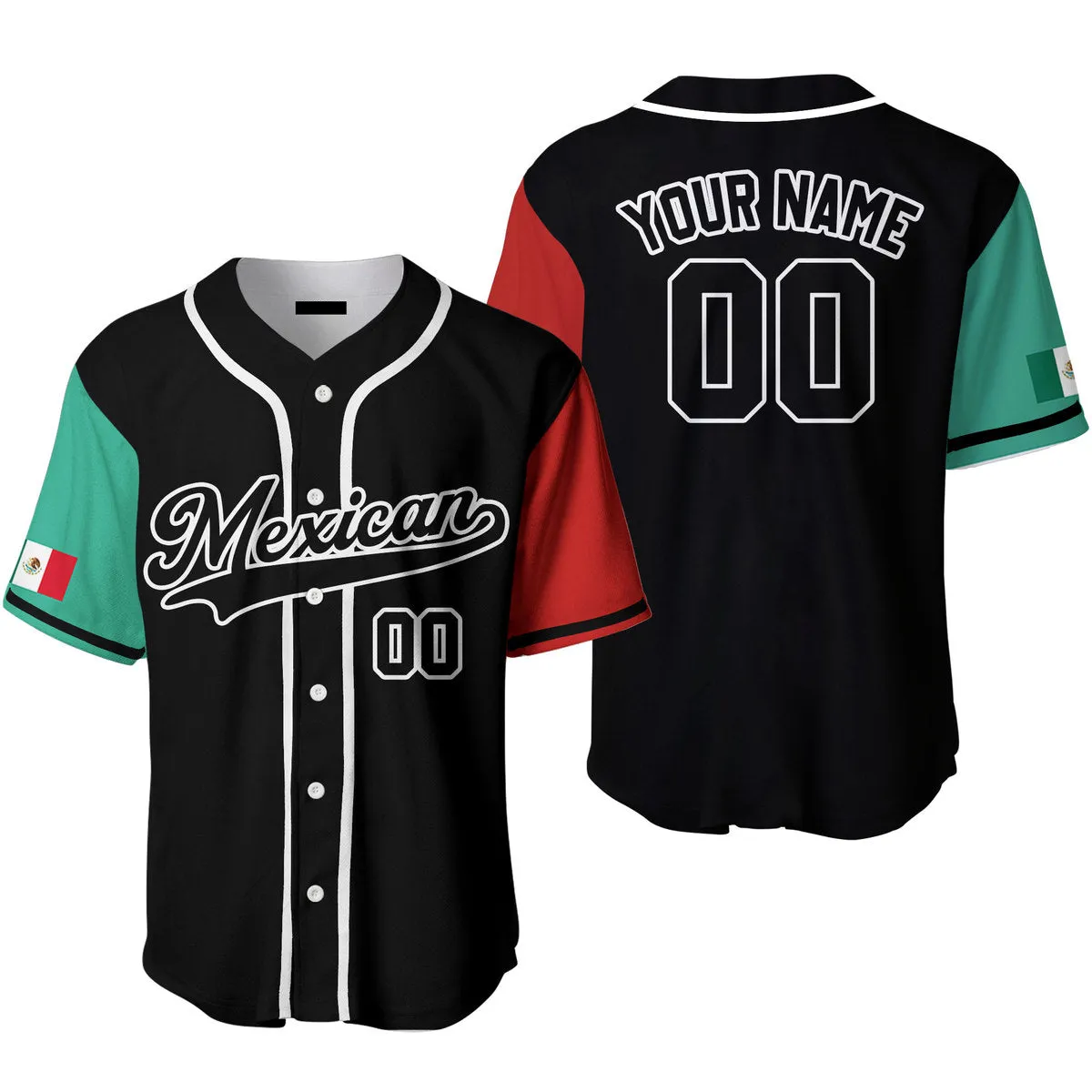 Mexican Flag Any Color Style Custom Name Baseball Jerseys, Gift for Mexican