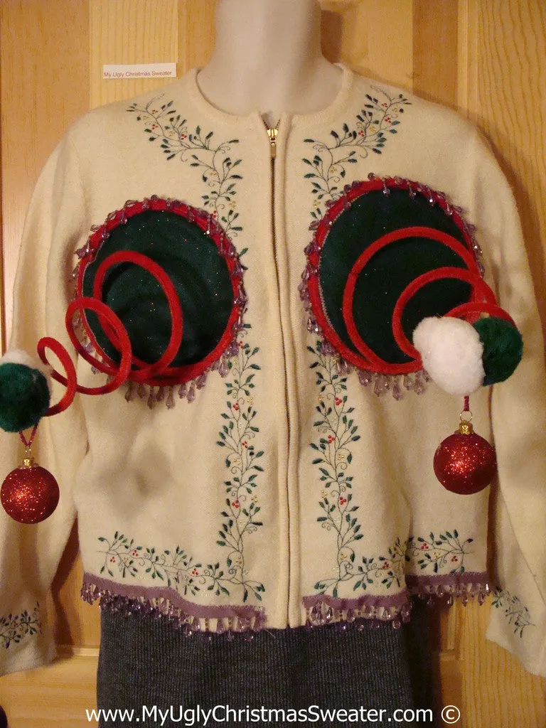 Naughty Tacky 3D Ugly Christmas Sweater Springy Funny Fringe (r17)