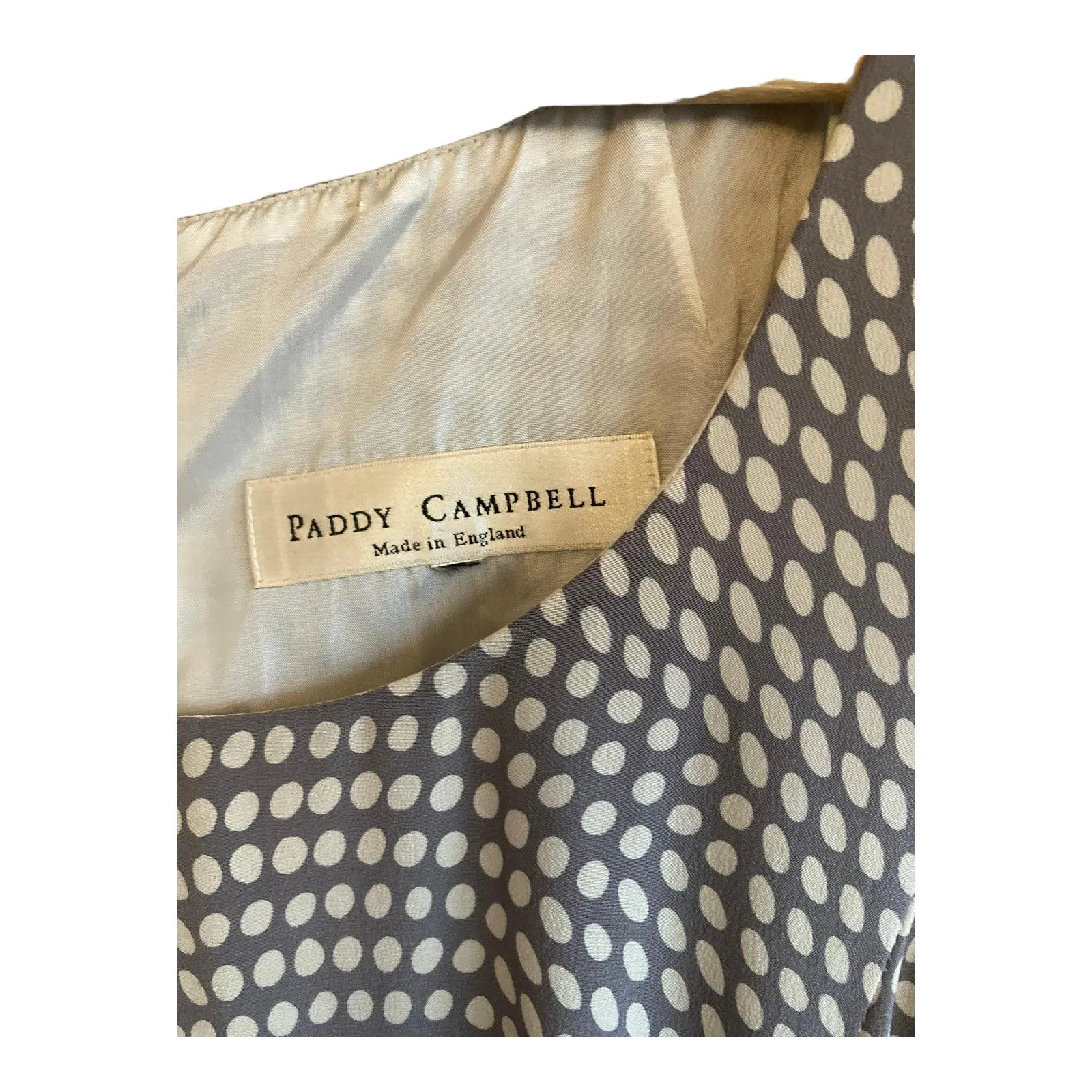 Paddy Campbell 100% Silk Grey Spotted Short Sleeved Dress UK Size 16