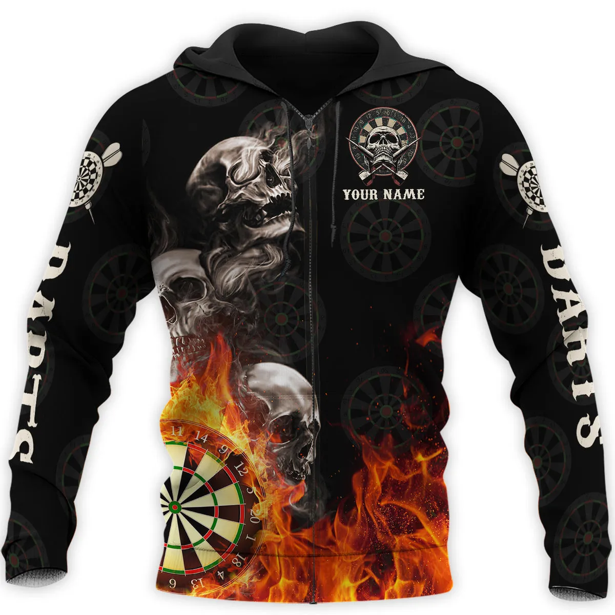 Personalized Name Dart Skull Dartboard Fire 3D All Printed Sweatshirt Hoodie Christmas Shirt