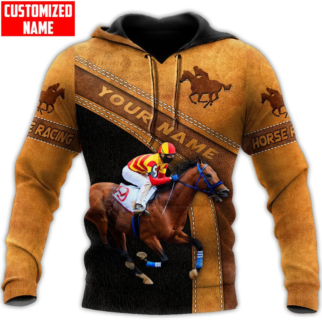 Personalized Name Horse Racing Leather 3D Full Printed Sweatshirt Hoodie Christmas Shirts