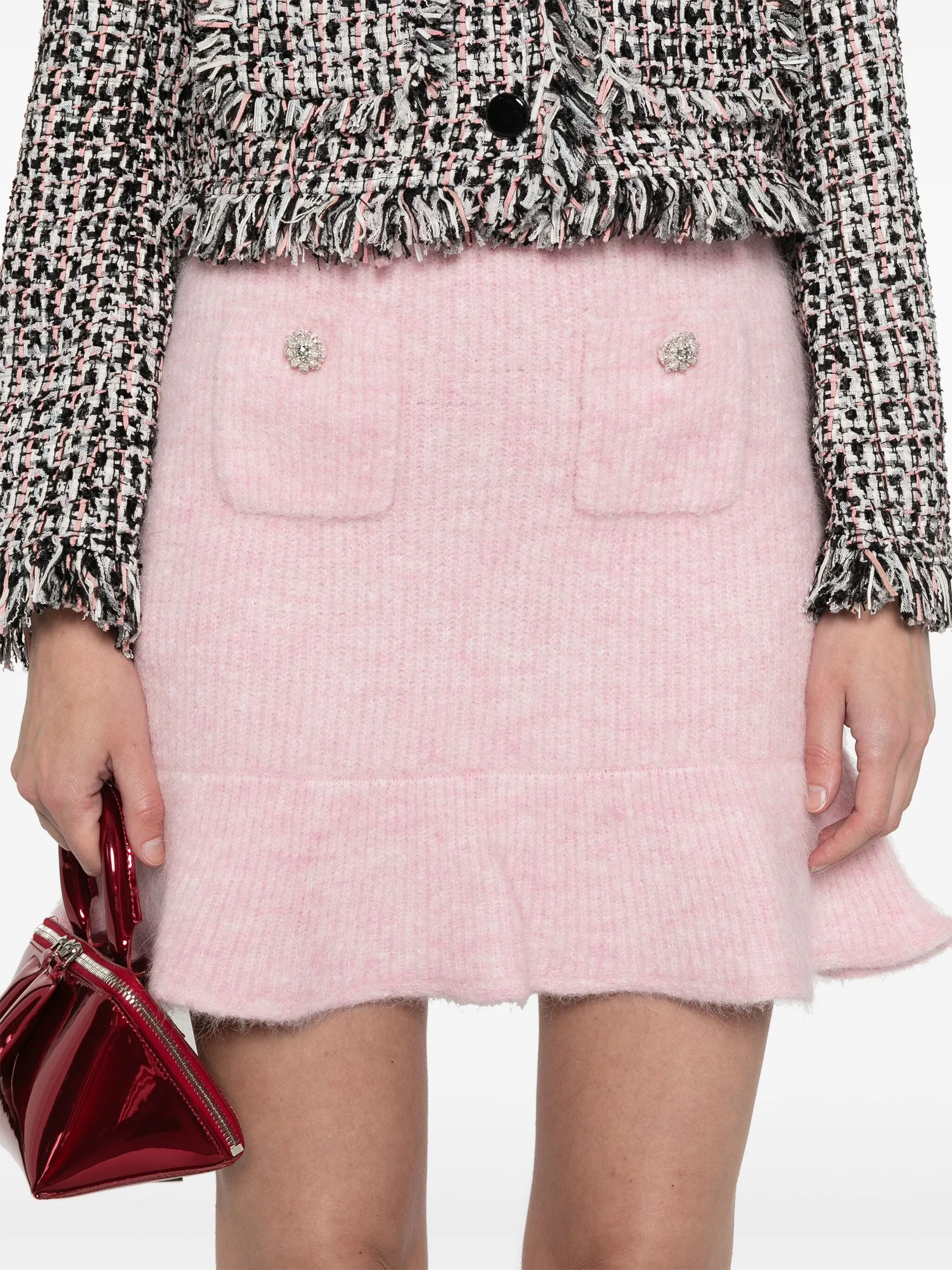 Pink Fluffy Rib Knit Mini Skirt