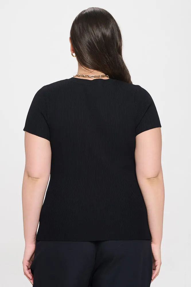 Plus Ribbed Sweater in Black by Blu Pepper