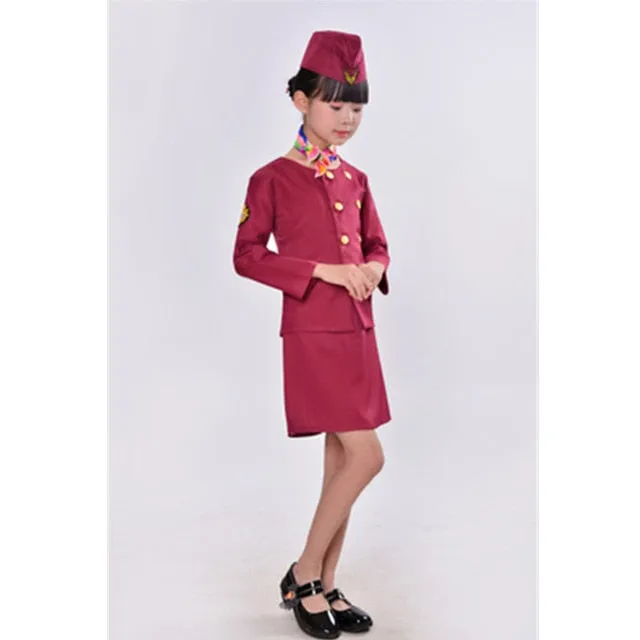 "Wine Red" Colored Hostess & Stewardess Uniform for Children