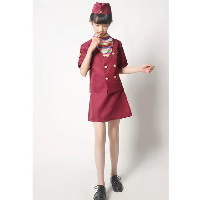 "Wine Red" Colored Hostess & Stewardess Uniform for Children