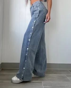 Rachel Straight Leg Snap Pants - Denim