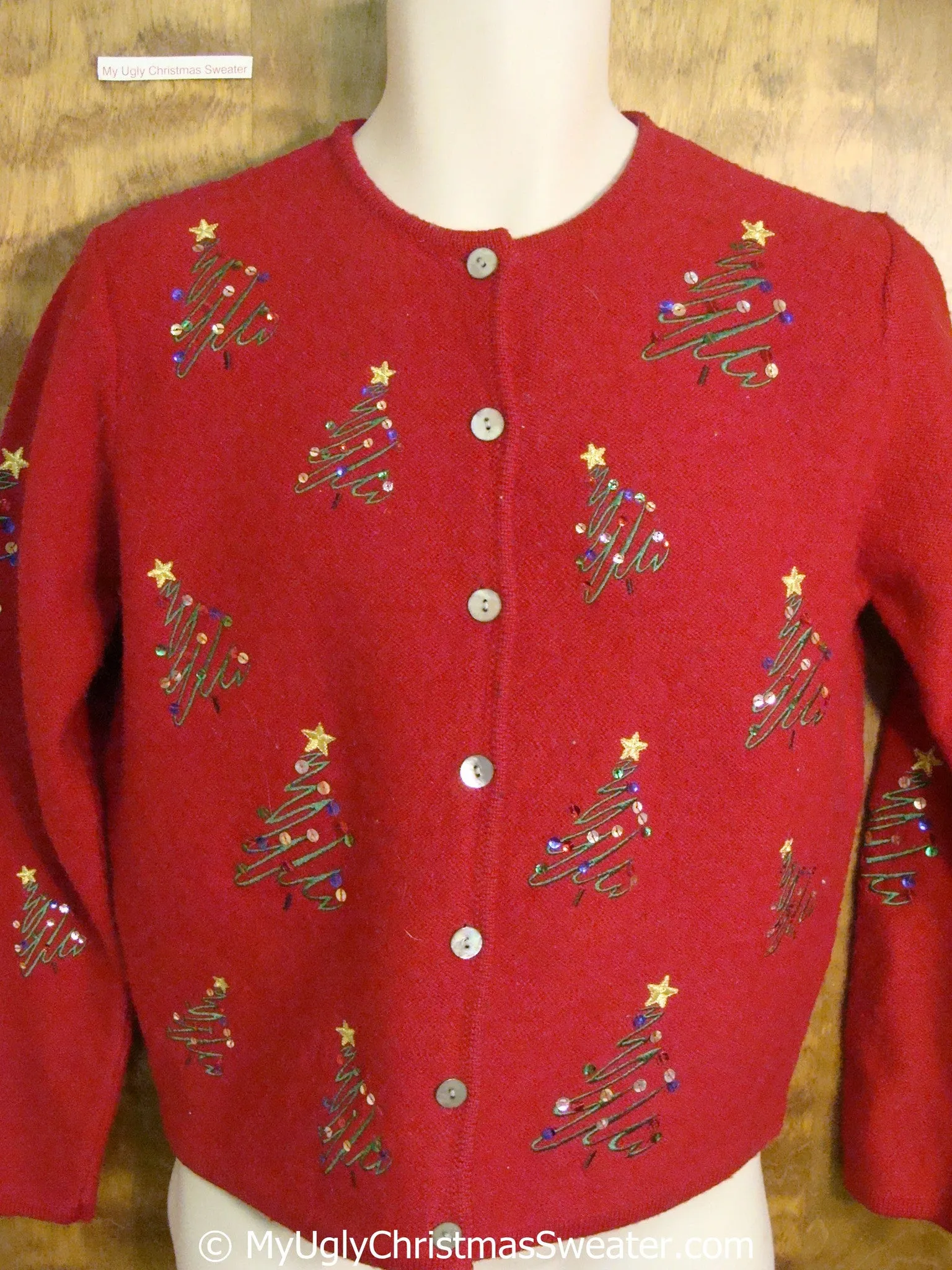 Red Festive Sequin Trees Ugly Christmas Sweater