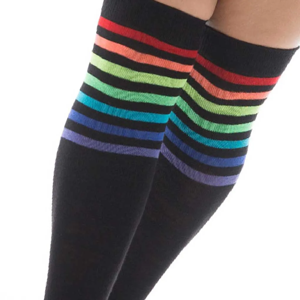 Referee Over The Knee Socks Black/Rainbow