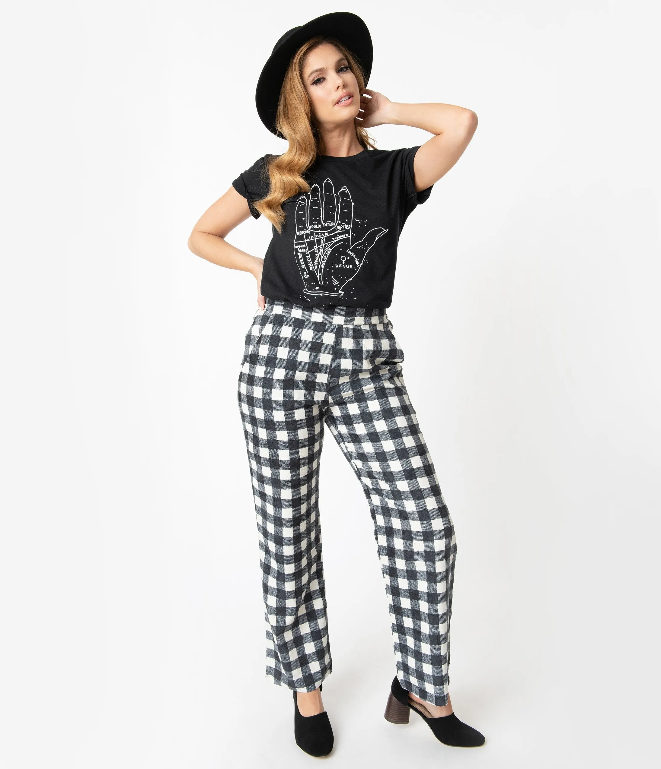 Retro Style Navy & White Checkered Trousers