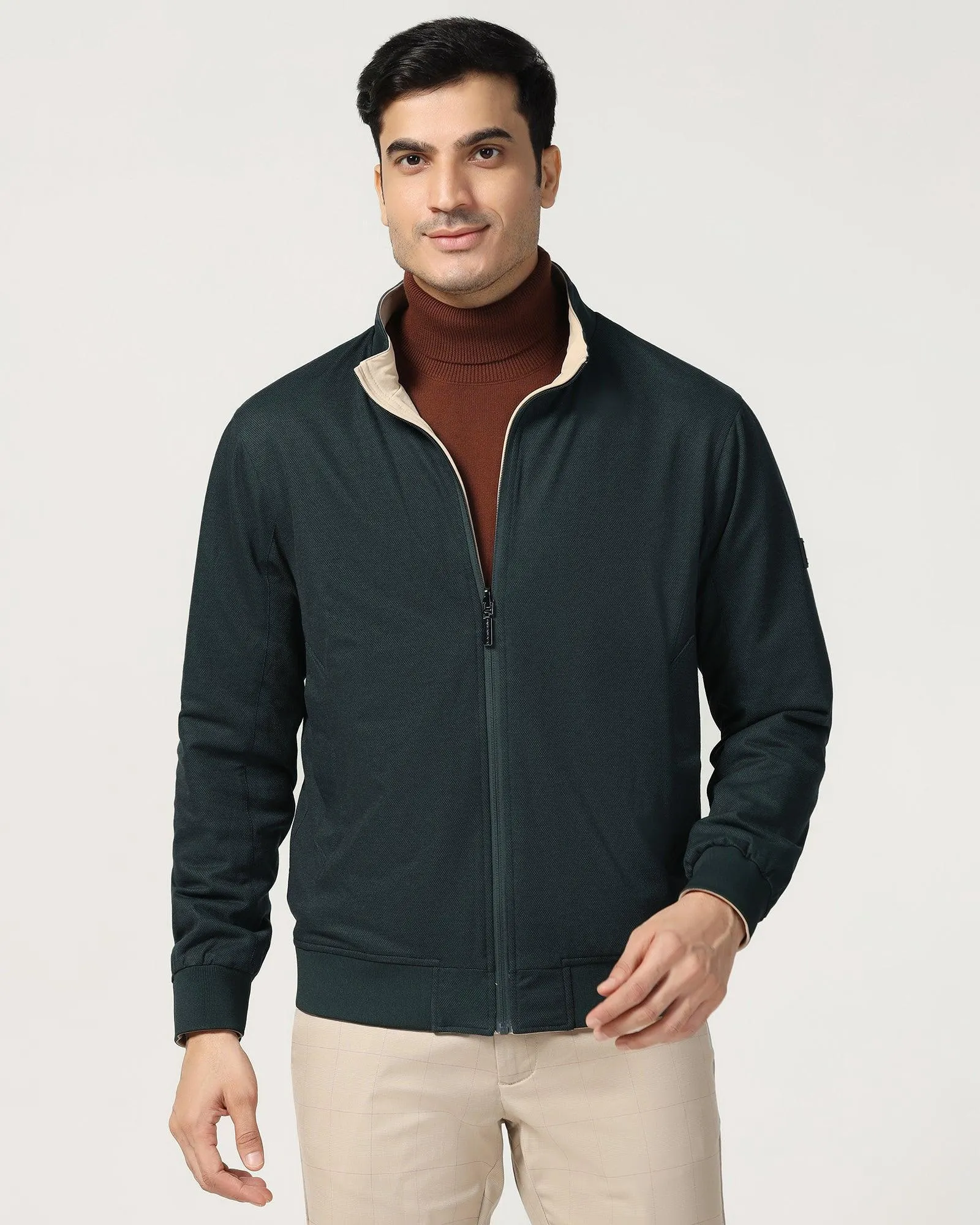 Reversible Beige Solid Zipper Jacket - Coronado