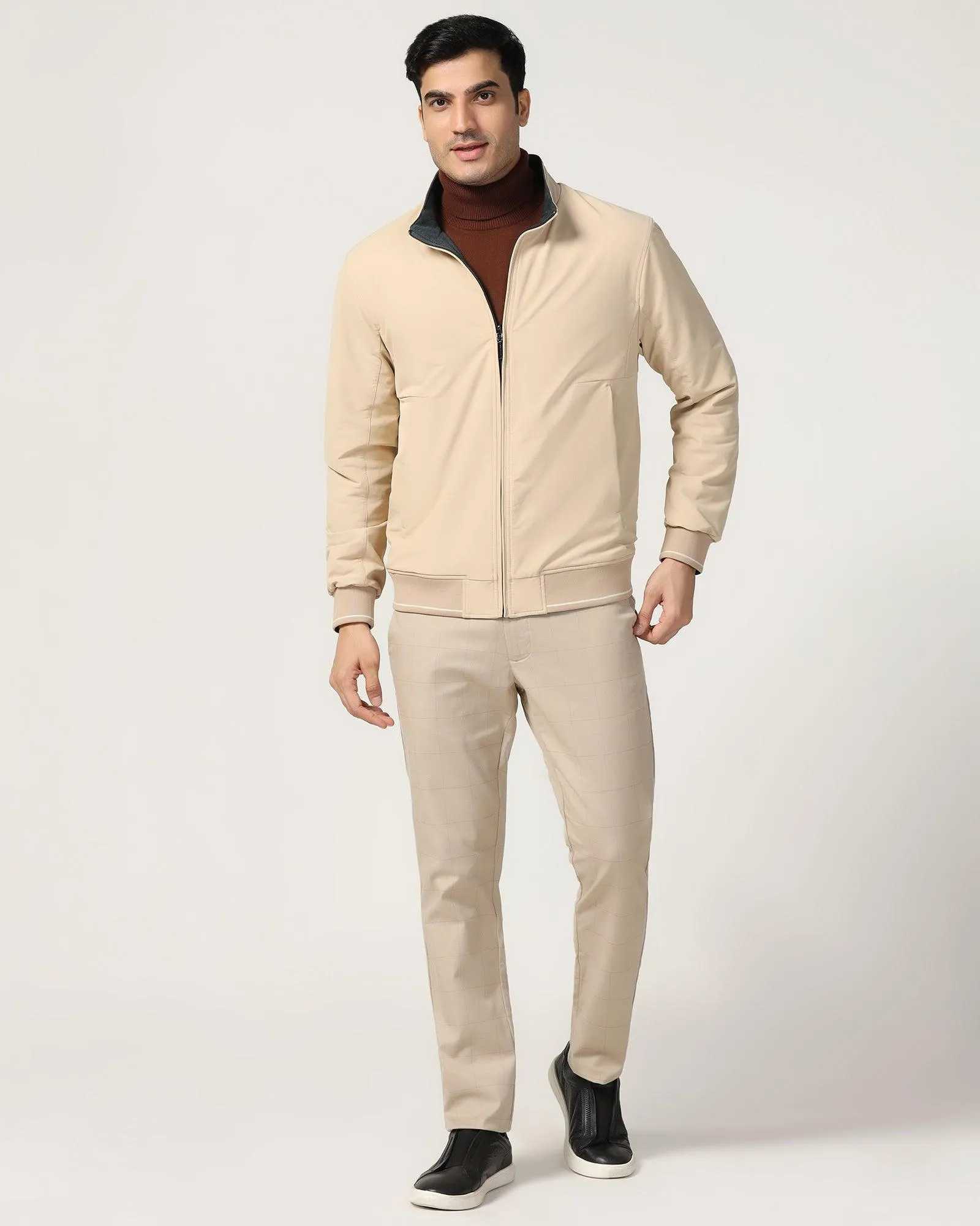 Reversible Beige Solid Zipper Jacket - Coronado