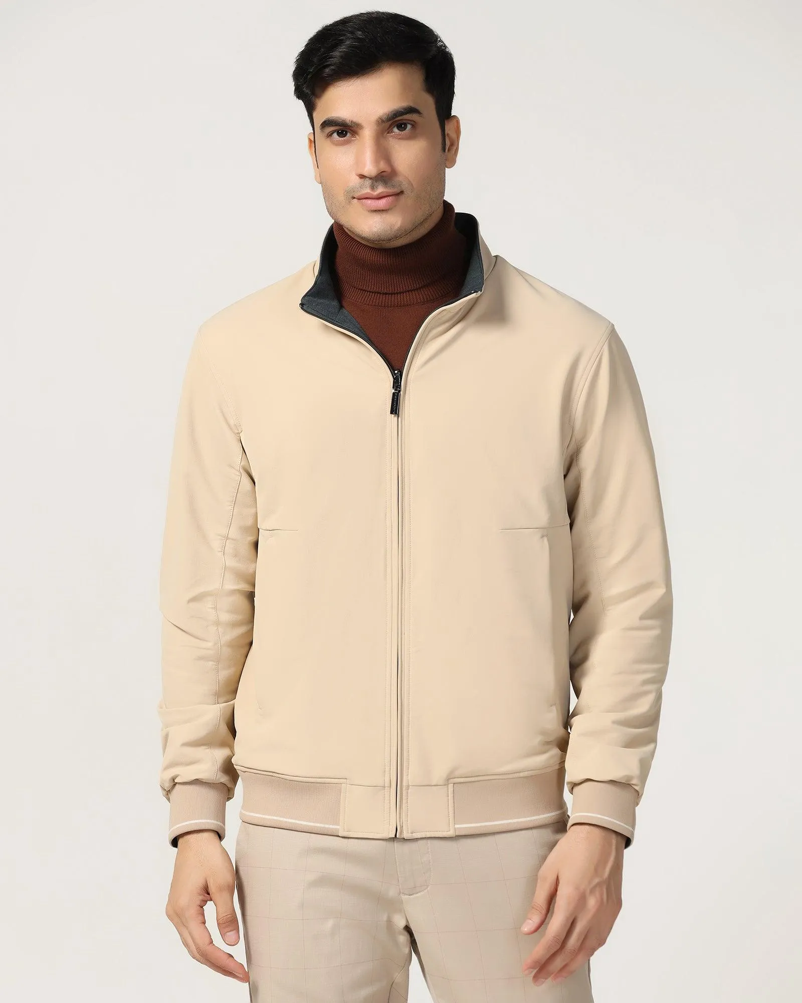 Reversible Beige Solid Zipper Jacket - Coronado