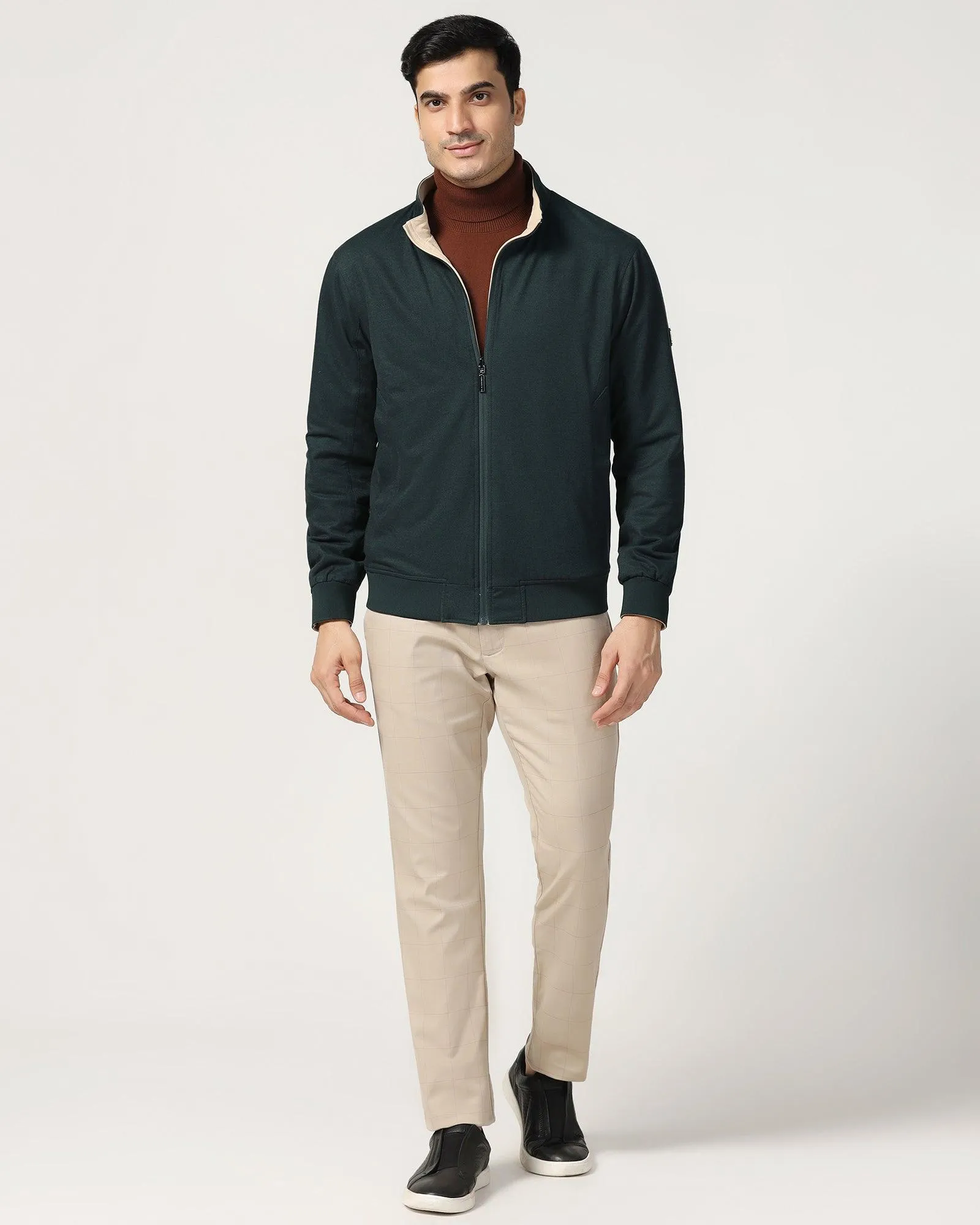 Reversible Beige Solid Zipper Jacket - Coronado