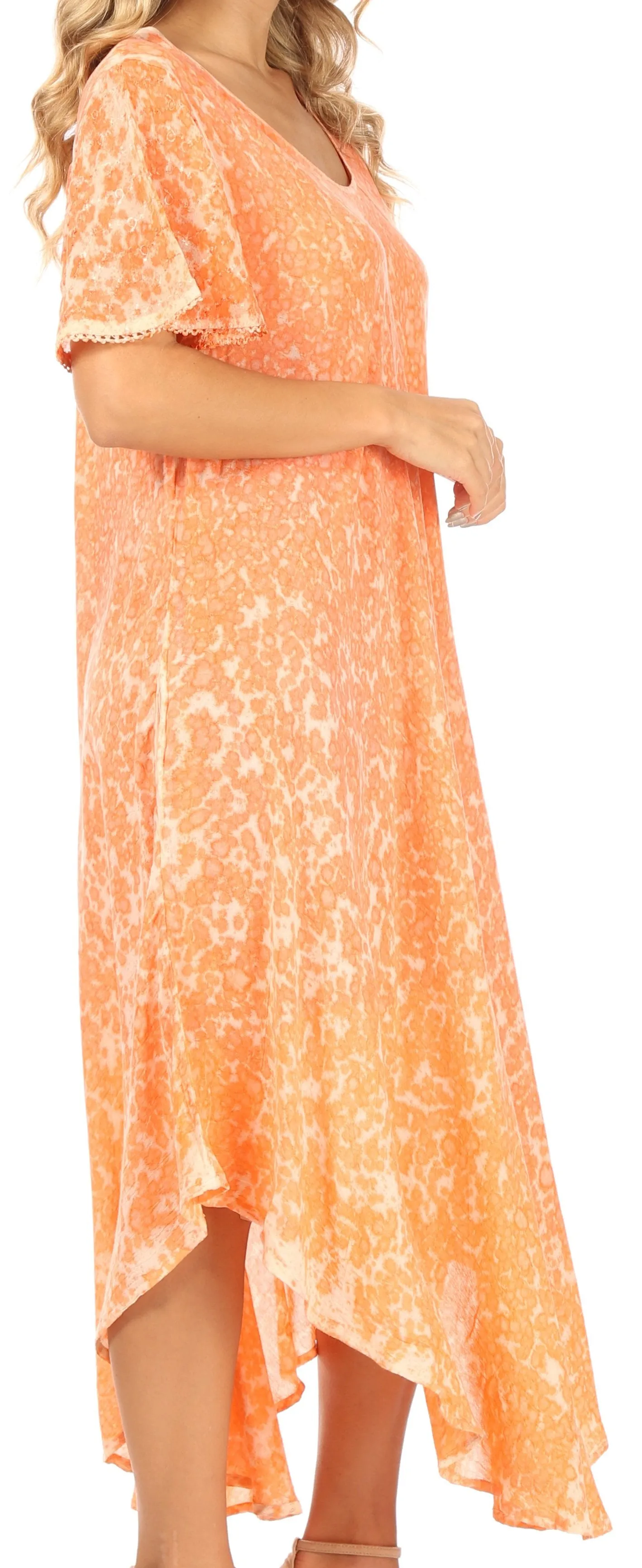 Sakkas Lila Freckled Dyed Cap Sleeve Scoopneck Long Caftan Dress / Cover Up