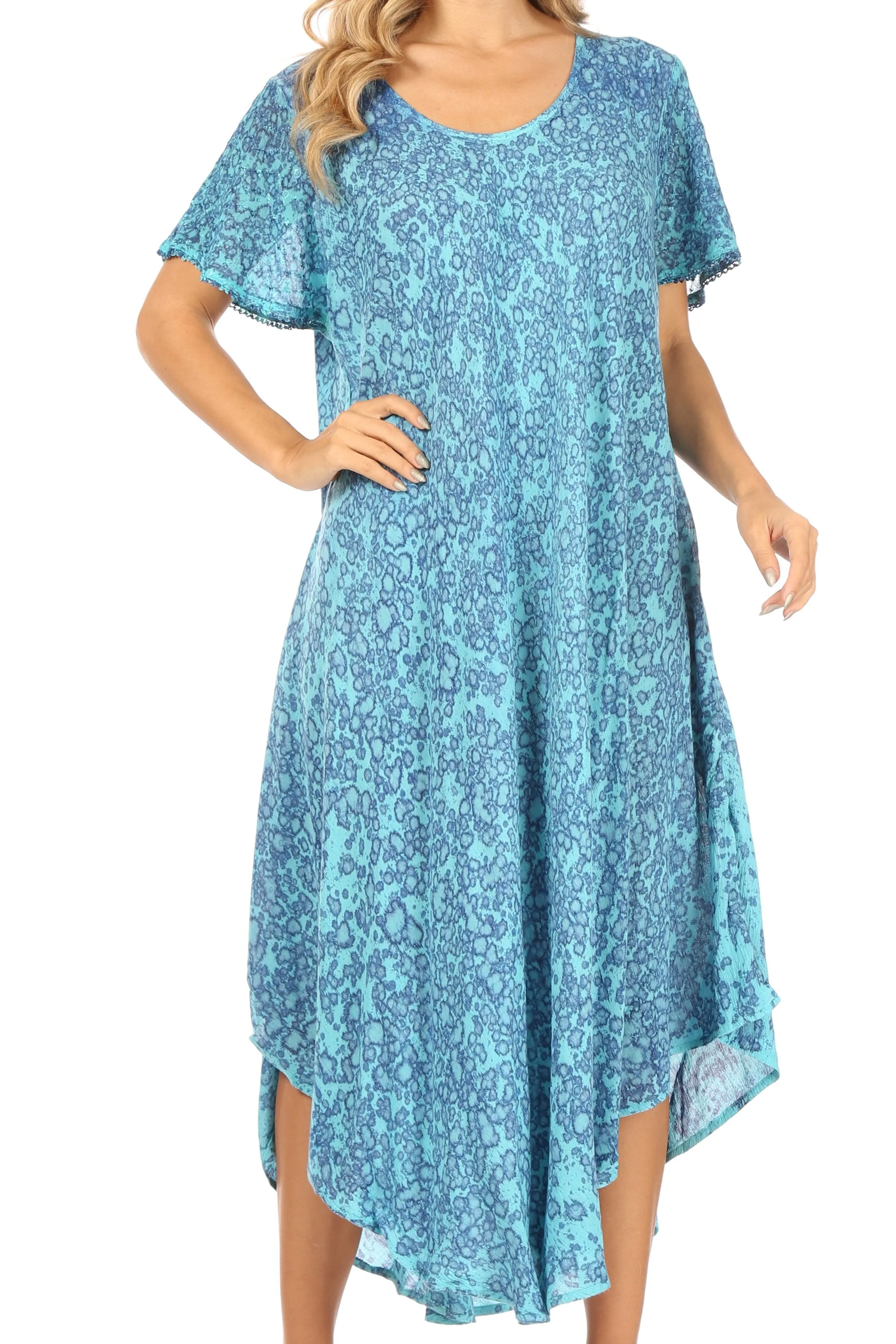 Sakkas Lila Freckled Dyed Cap Sleeve Scoopneck Long Caftan Dress / Cover Up