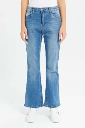 Senior Girls Blue Flared Jeans