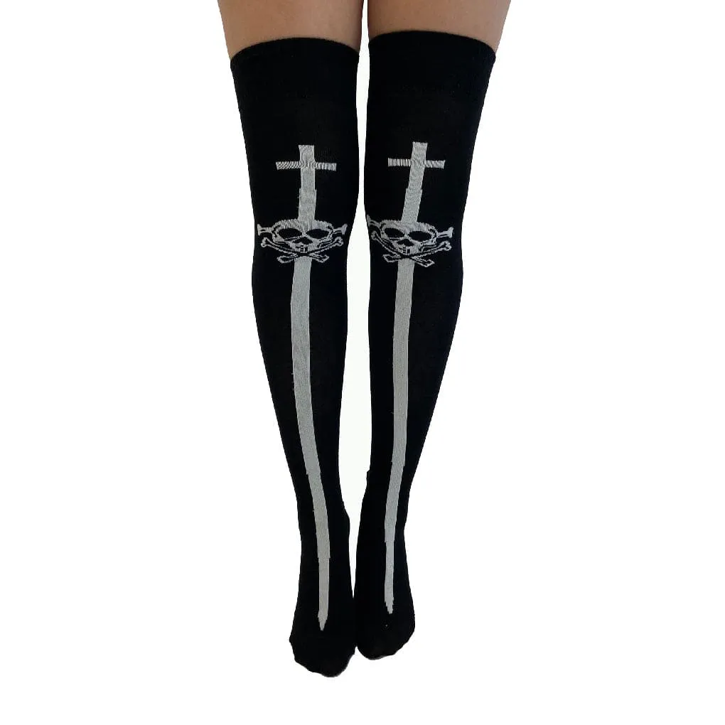 Skull & Sword Over the Knee Socks