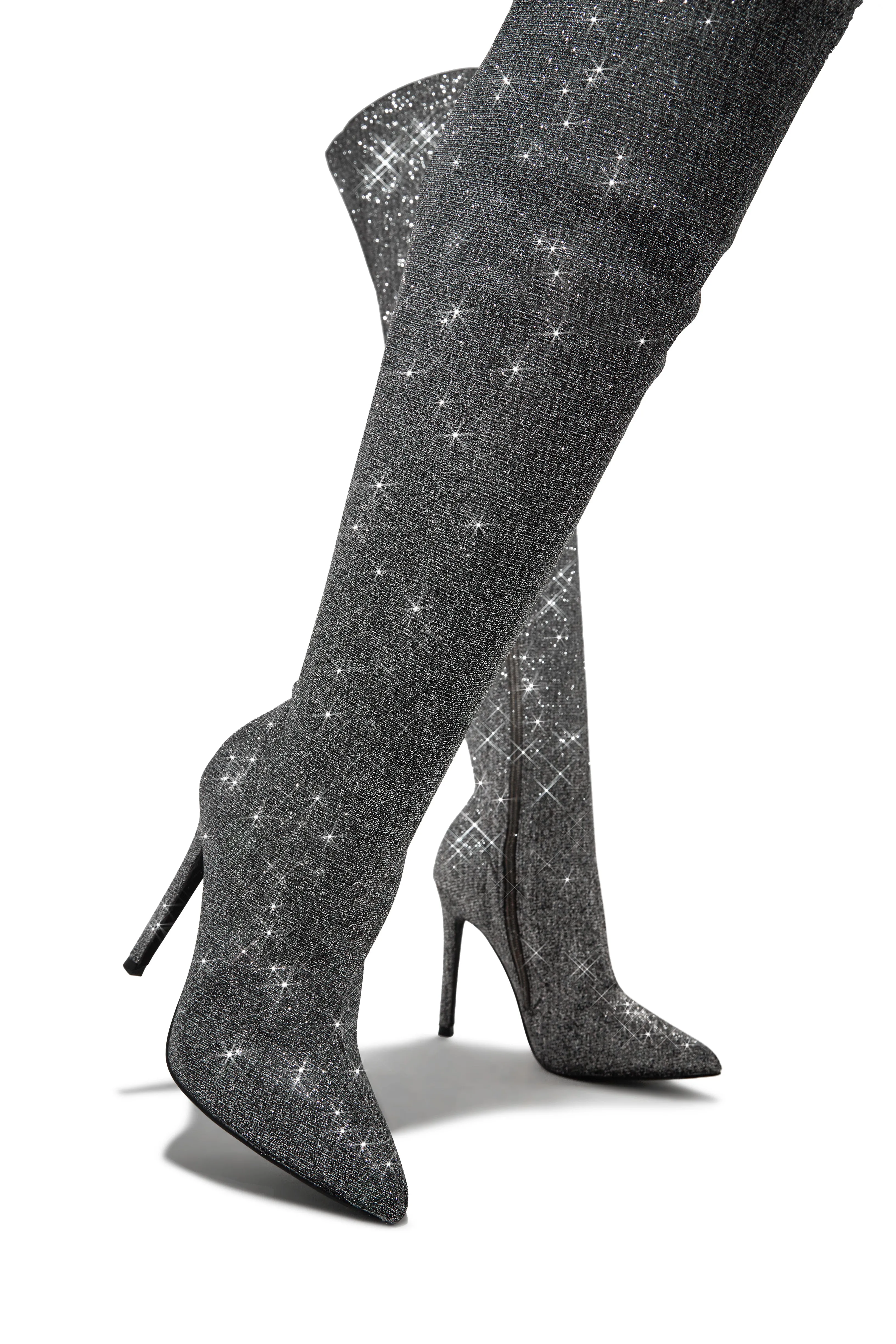 Sultry Touch Over The Knee Boots - Glitter