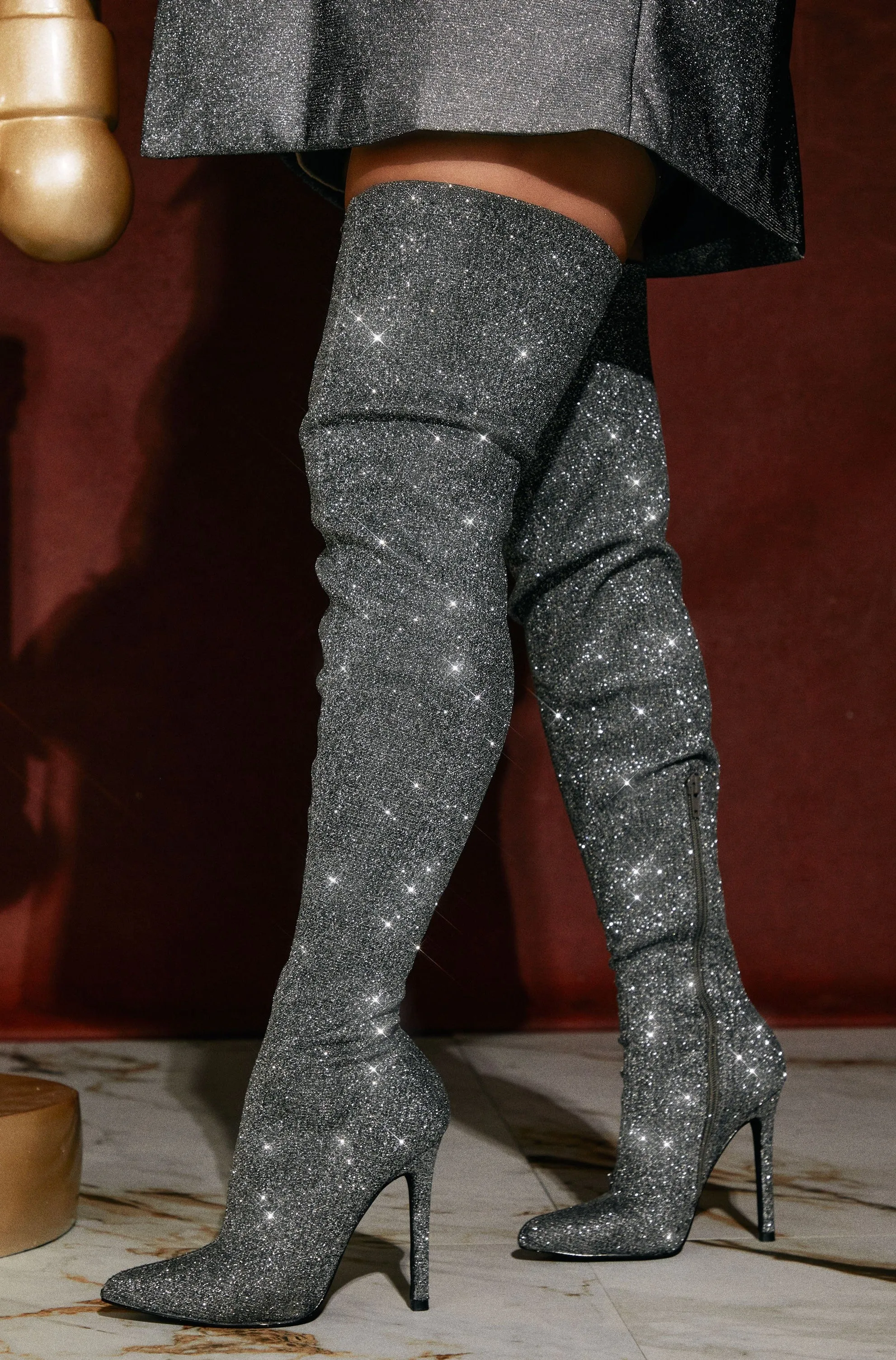 Sultry Touch Over The Knee Boots - Glitter